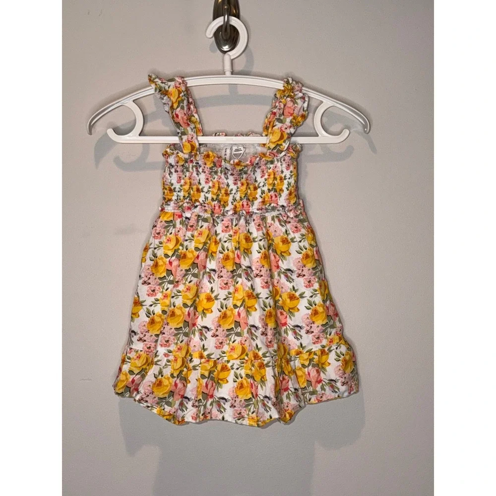 Janie and Jack Girls Floral Smocked Dress Yellow Pink‎ White Ruffle Toddler